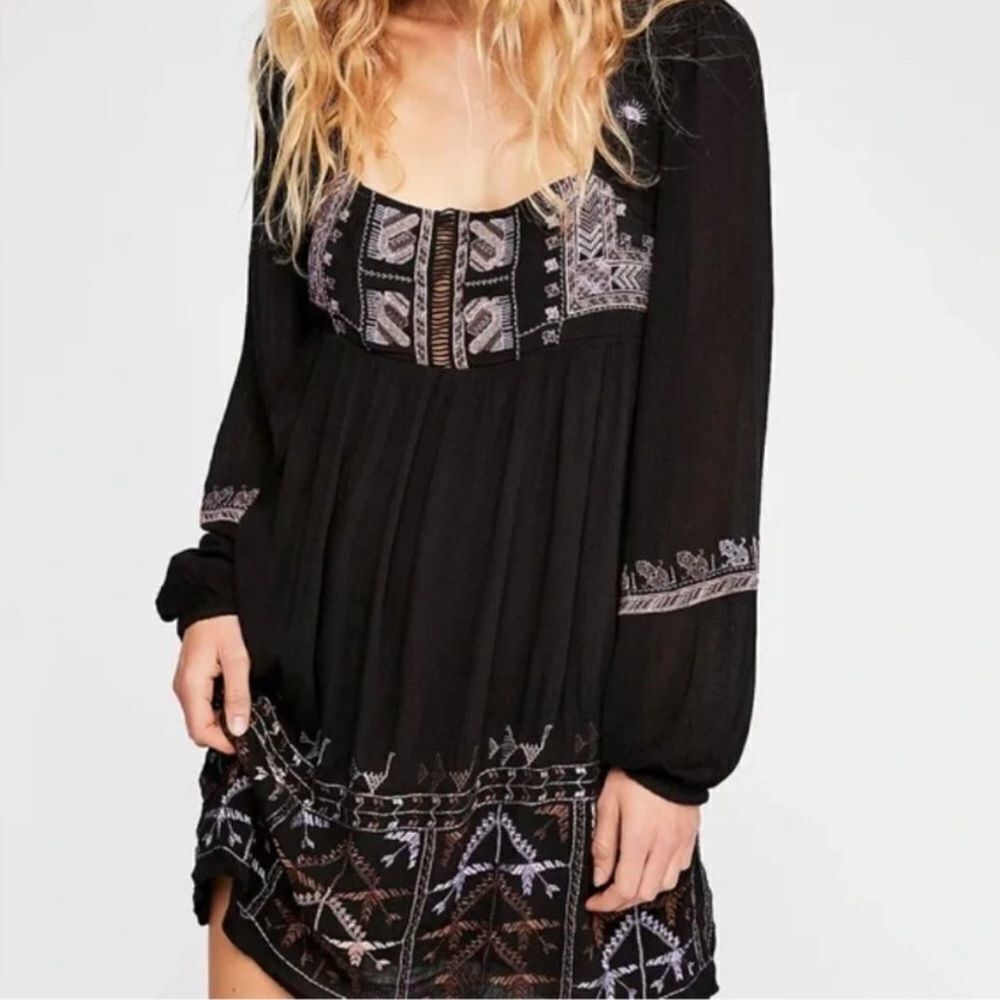 Free People Rhiannon Black Embroidered Mini Dress - Picture 4 of 9